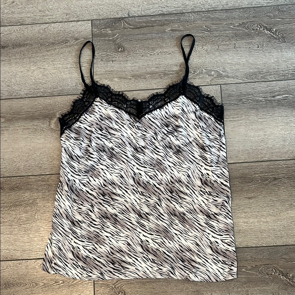 Soya concept medium Black and White Lace Trim Cami Top